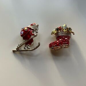 Festive Red Holiday Brooch Set